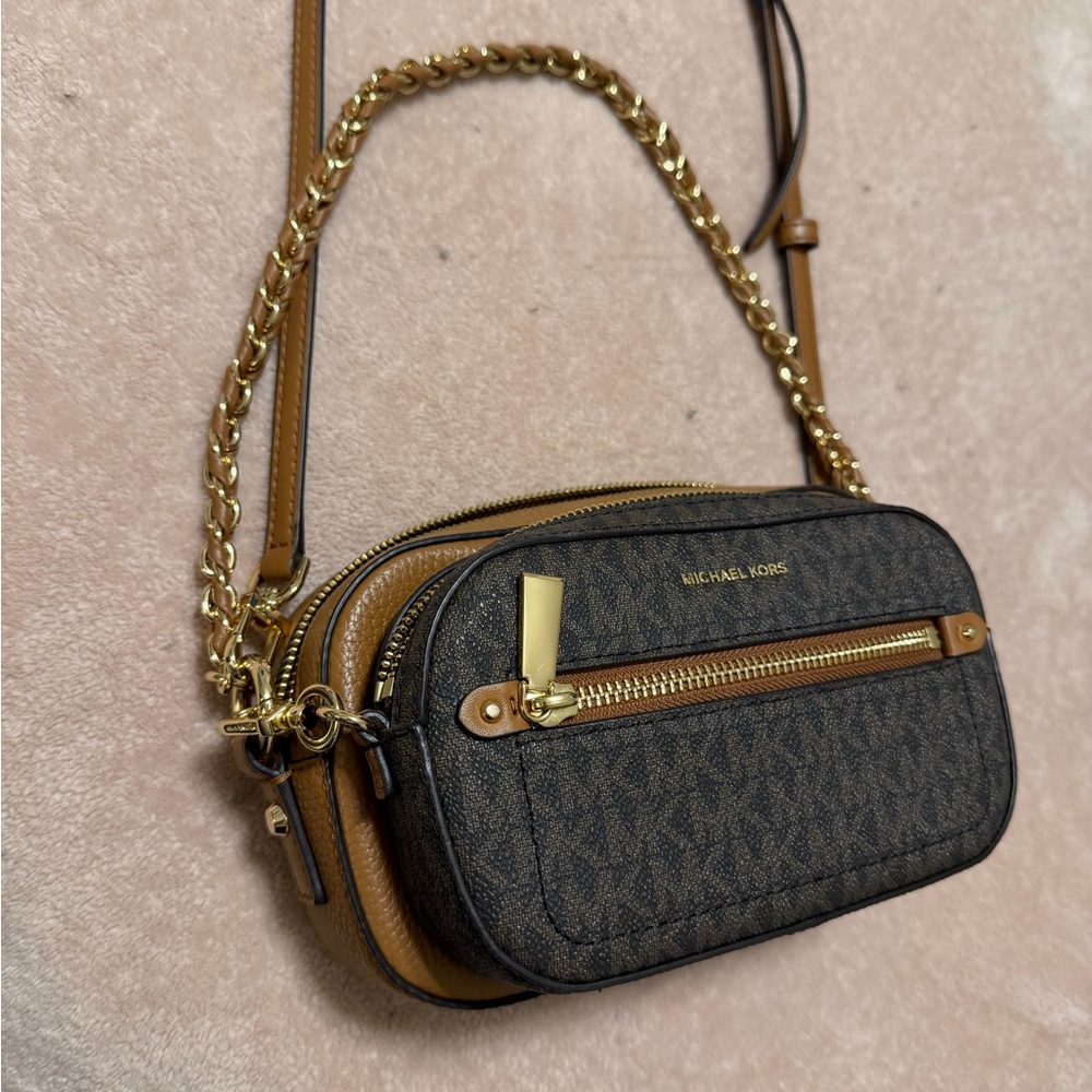 Michael Kors Tan and Gold Crossbody Bag